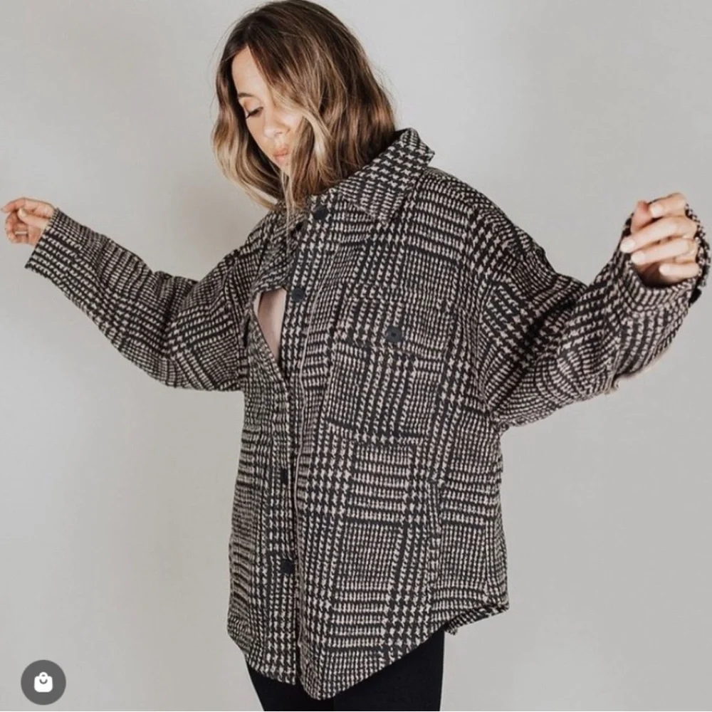 SALE! Vintage Havana Houndstooth Shacket Cardigan Size Small - Picture 3 of 5